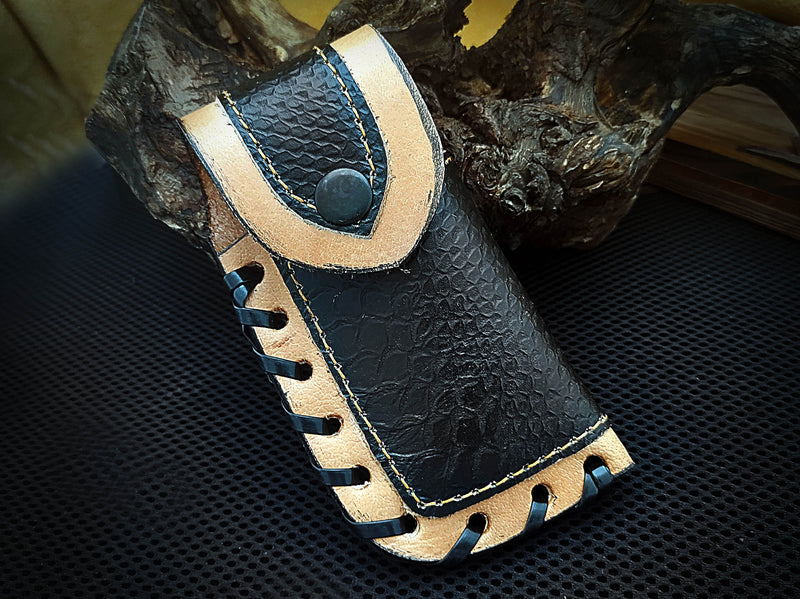 Scrimshaw on Camel Bone As Snake Skin Folding Pocket Knife with Damascus Bolster Drop Point Custom Handcrafted Damascus Steel 8.00 inches with Leather Sheath CLKFOL1113