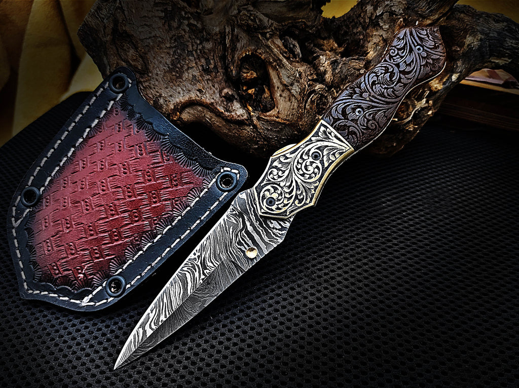 Personalized 6’ shops Custom Damascus Boot Knife With Clip Maple Burl Wood Handle + Leather Clip CaseDamascus Dagger Gift