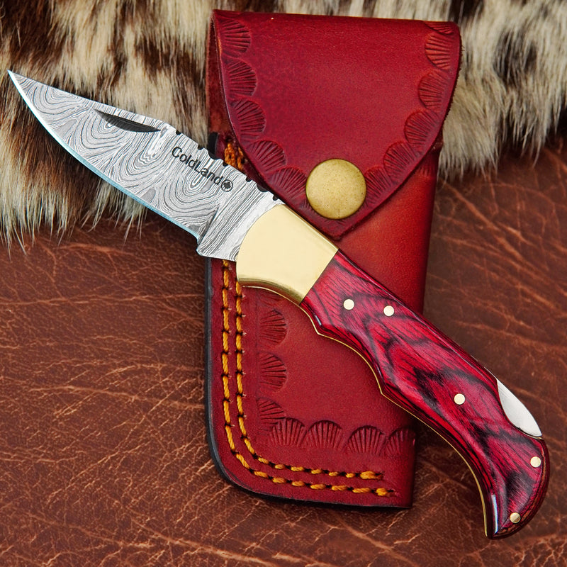 Folding Pocket Knife Red Pakka Wood