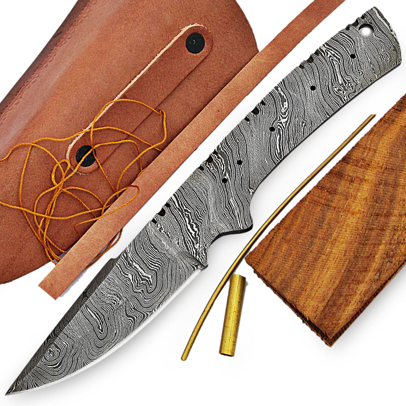 Damascus Knife Making Kit with All Accessories to Make Your Own Knife with Basic Tools – It also includes a Thread to Sew Your Leather Sheath UK06