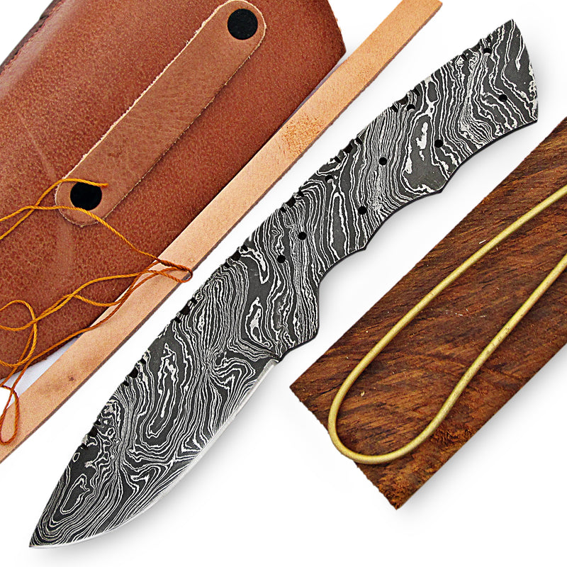 Damascus Knife Making Kit with All Accessories to Make Your Own Knife with Basic Tools – It also includes a Thread to Sew Your Leather Sheath UK09