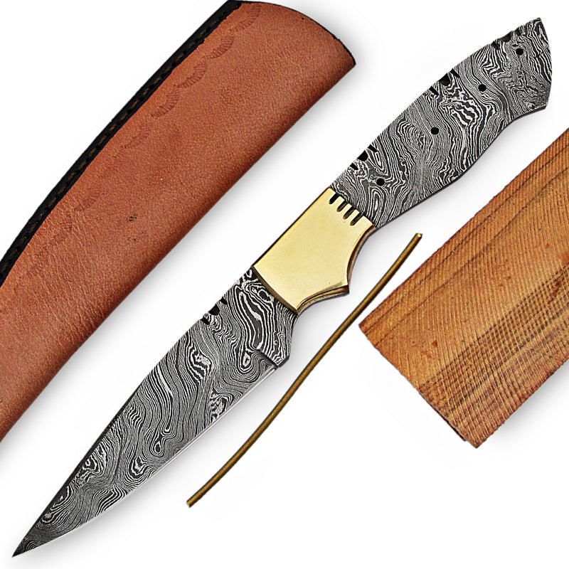 Damascus Knife Making Kit includes a Blade Blank with Brass Bolster and All Accessories to Make a Knife - Handcraft Your Own Knife with Basic Tools with Ease UK11