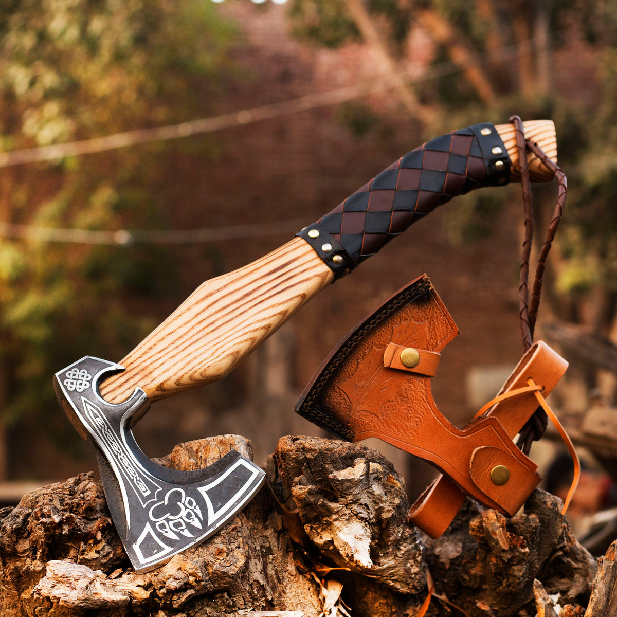 Viking axe with popular etching, Steel hiking axe, Camping hatchet