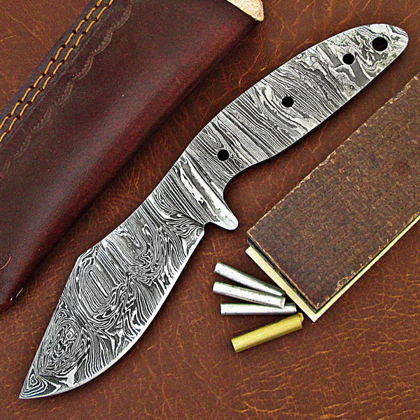  ColdLand 9.25 Hand Forged Damascus Steel Blank Blade Knife  Kit for Knife Making Supplies with Handle Scales, Brass Pins and Leather  Sheath UK11 : Sports & Outdoors